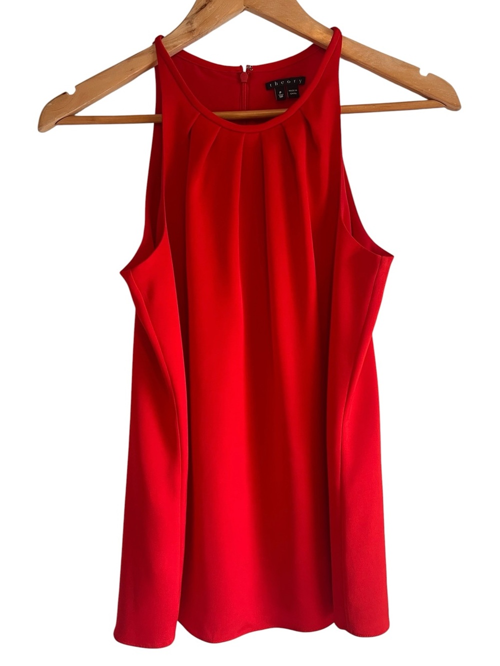 Theory silk red sleeveless halter-style pleated blouse size S like new condition